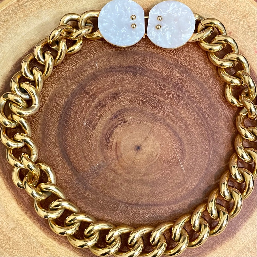Lele Sadoughi 14K Gold Plated Curb Chain Necklace Collar Choker Cuban Chain EUC - Picture 13 of 16